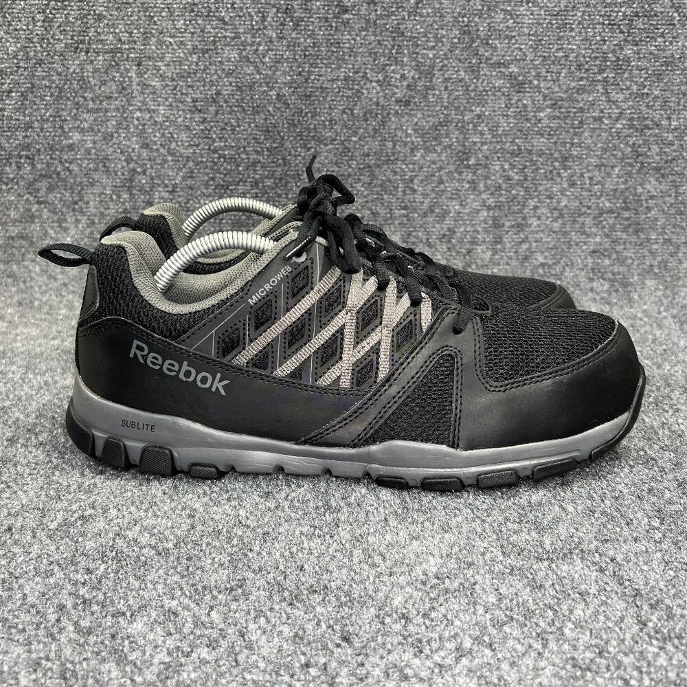 Reebok Sublite Athletic Work Shoes Men 11 Black Slip Resistant Steel Toe Sneaker